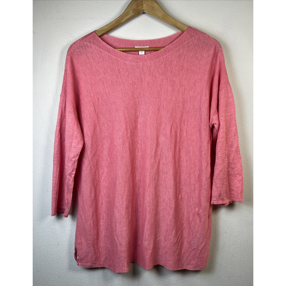 J. Jill Tops - J Jill Womens medium Pink 3/4 Sleeve Linen Bld Airy Knit Lagenlook Boat neck